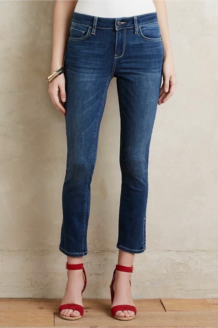 Anthropologie Pilcro Stet Mid Rise Crop Ankle Slit Medium Wash Jeans Size 28